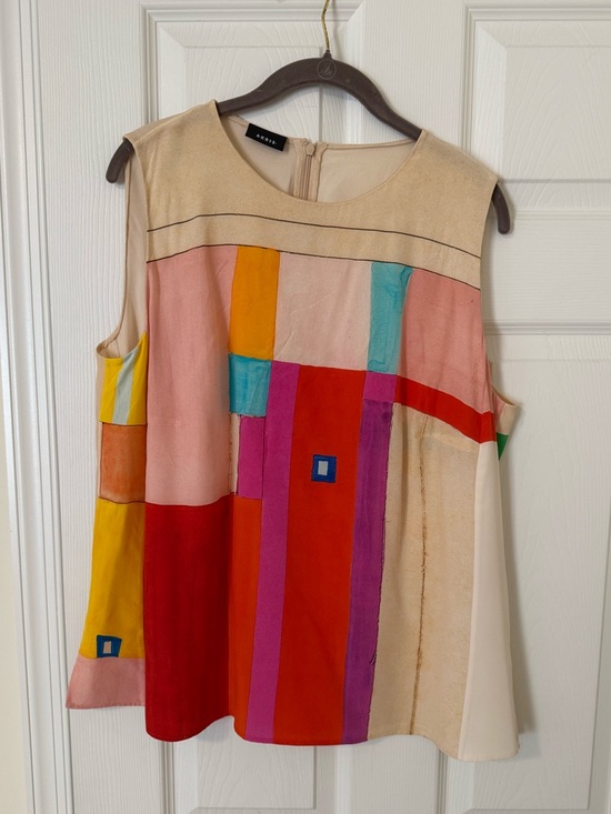 Akris Tops - Akris Multicolor Geometric Silk Tank Top - Red, Pink, Yellow, Blue, Cream